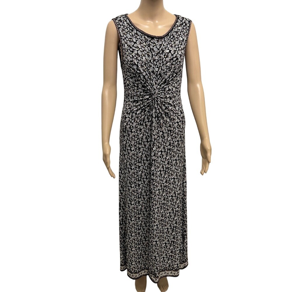 MAX STUDIO Black White Floral Twist Front Sleeveless Maxi Dress Size M‎